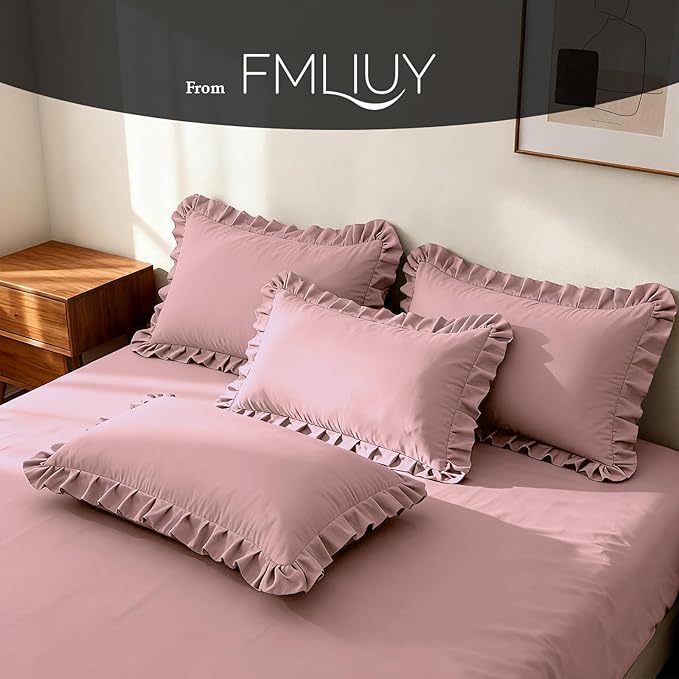 Ruffle Pillow Cases King Size Set of 2 – Soft Wrinkle Resistant Brushed Microfiber Ruffled Pillowcases –Envelope Pillow Shams Cover Festive Gift for Hotels, Guest Rooms 20x36 Inch (Pink)