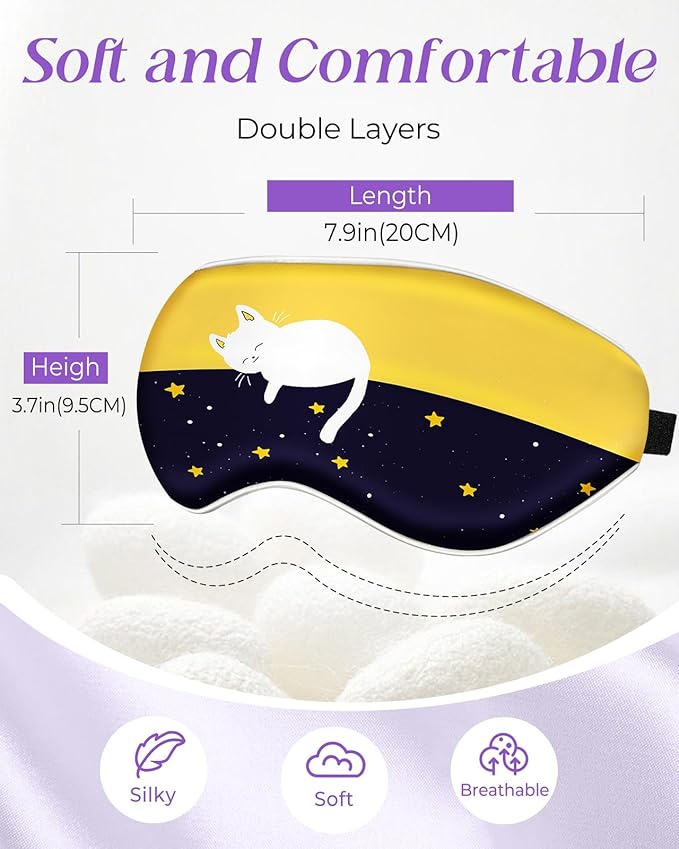 Miss Adola Sleep Mask for Kids - Cute Kawaii Cartoon Silk Sleeping Mask with Adjustable Strap Soft Smooth Light Eye Mask for Sleeping Silk Kids Eye Cover for Boys Girls Teens, Sleep Cat