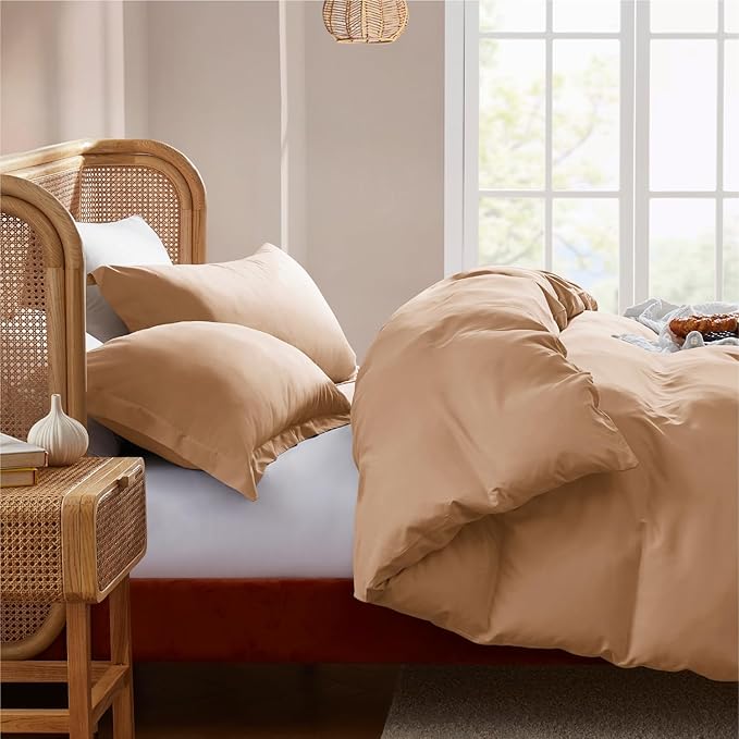 Nestl Twin Duvet Cover Set with Comforter Insert - Mocha Brown 3 Piece 68x90 Duvet Cover & 1 Pillow Sham with White Quilted Down Alternative Comforter, Ultra Soft, All Season