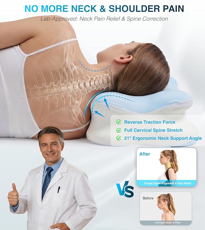 Ergo Pillow for Sleep Apnea, Cervical Neck Pillow for Neck Pain & Snoring Relief, Ergonomic Cooling Memory Foam Contour Bed Pillow, Orthopedic Neck Support for Side Back Stomach Night Sleepers