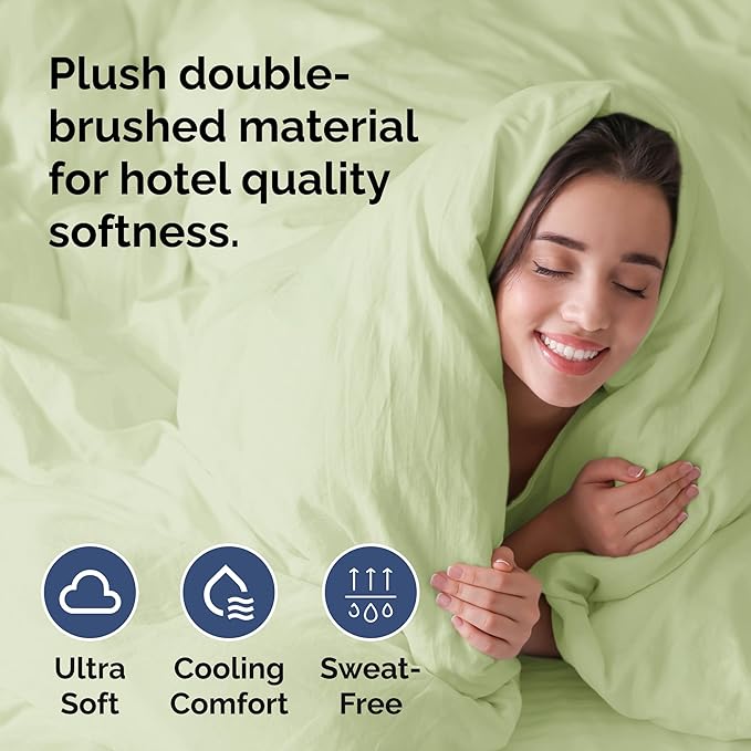 Duvet Cover Full Size Set - Extra Soft Full Duvet Cover 80" x 90" with 2 Pillow Shams - Hotel Luxury, Easy Care & Fade Free with Zipper Closures & Ties - Comfy, Cozy & Breathable (Light Sage Green)