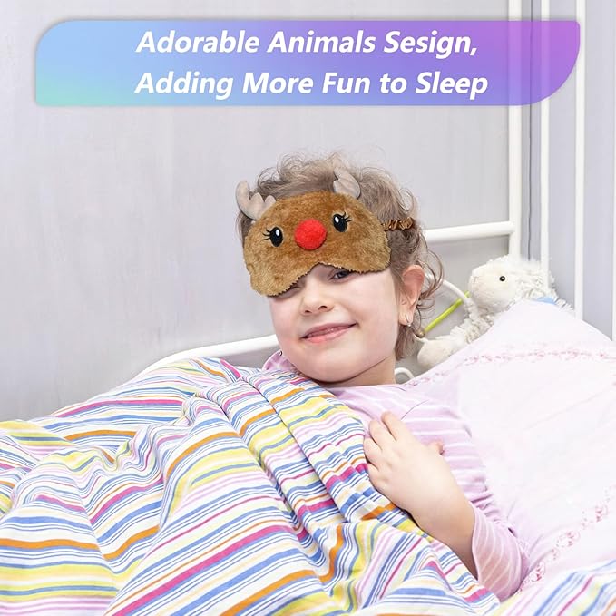 Cute Animal Sleeping Mask Sleep Mask, Christmas Reindeer Soft Plush Eye Masks for Travel Nap Funny Rudolph Blindfold Eye Cover Eyeshade for Adult Teens Men Women - Reindeer, Brown