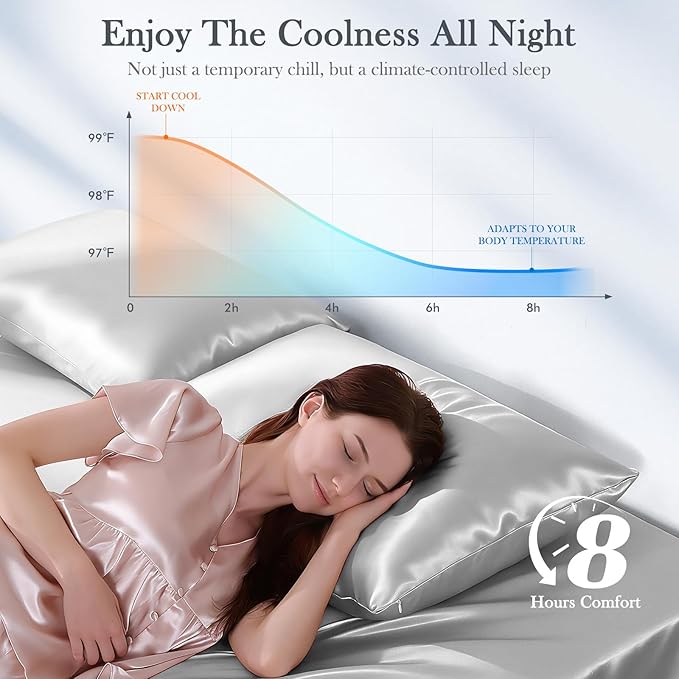 Avolare Cooling Pillow Cases, Arc-Chill 3.0 Cooling Pillowcases for Hot Sleepers, Satin King Pillow Cases Set of 2 with Zipper, Silky Pillowcases Machine Washable, Gifts for Women, Grey, 20"x36"