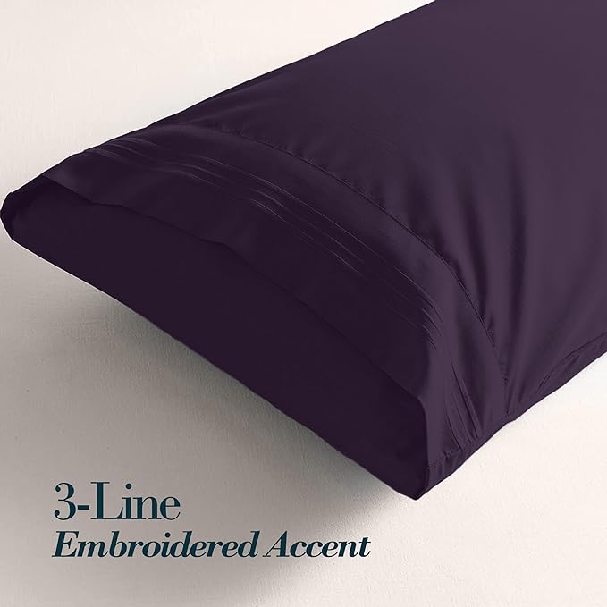 Mocassi 2-Piece Premium Standard/Queen Pillowcase Set 1800 Series Hotel Quality Microfiber - Soft and Breathable with 3-Line Embroidery Wrinkle and Stain Resistant, Easy Care, 20" x 30", Purple