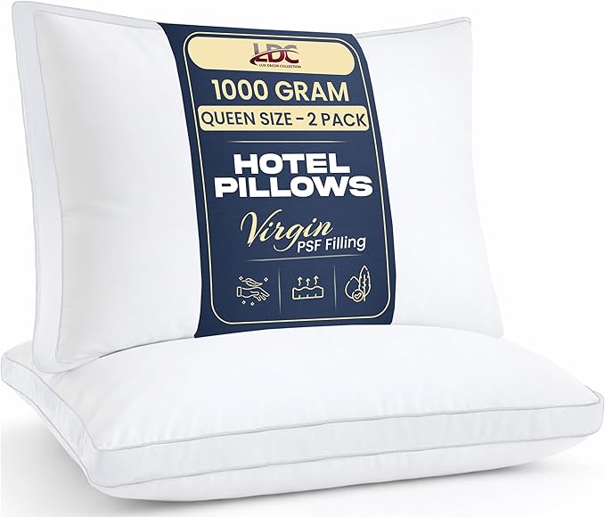 LUX Décor Gusseted Style Soft Hotel Pillows Set of 2 – for Side, Stomach & Back Sleepers - Down Alternative Hotel Bed Pillows – 100% Microfiber Cover, Virgin PSF Fill – White, Queen 26x18