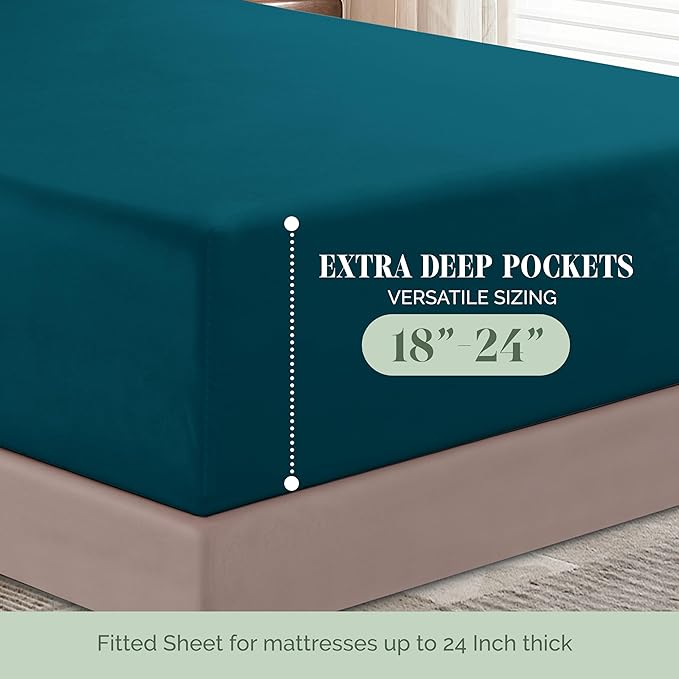 Elegant Comfort Luxurious 1500 Premium Hotel Quality Microfiber 4-Piece Sheet Set, 18-24 Inches Deep - Extra Deep Pocket Sheets - Ultra Soft 4PC Deep Pocket Sheets, Full, Marine Teal