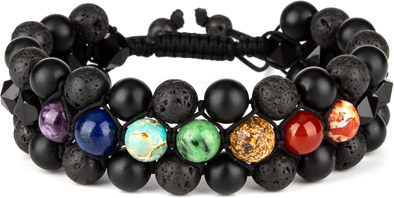 8mm Natural Lava Rock Stone Bracelets for Men, Healing Crystal Essential Oil Diffuser Beads Bracelet Chakra Yoga Energy Anxiety Gemstone Bracelet
