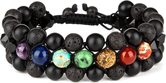 8mm Natural Lava Rock Stone Bracelets for Men, Healing Crystal Essential Oil Diffuser Beads Bracelet Chakra Yoga Energy Anxiety Gemstone Bracelet