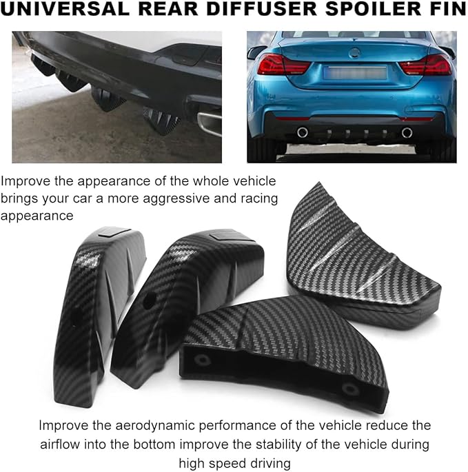 KVAEY 4 PCS Car Rear Lower Bumper Wing Lip Diffuser, Shark Fin Vehicle Spoiler Wing Rear Bumper Decoration, Universal Spoiler Fin Protector with Screw for Cars Trucks SUVs (Carbon Fiber)