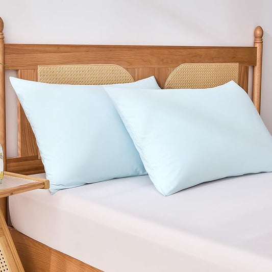Amazon Basics Cooling Pillow Cases for Hot Sleepers, Soft Pillow Covers, Silky Smooth on Hair and Skin, High Elastic and Envelope Closure for Snug Fit, 20" x 30", Queen, Blue, Pack of 2