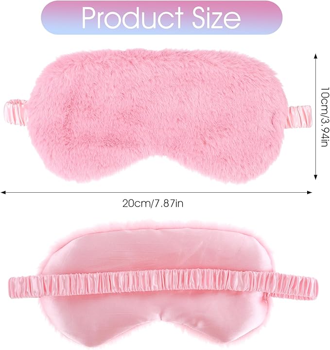 2 Pcs Plush Eye Mask Soft Sleeping Blindfold Eye Cover Comfortable Furry Faux Fur Sleeping Mask Satin Nap Night Eyeshade Cover for Women Men Gift (Pink)