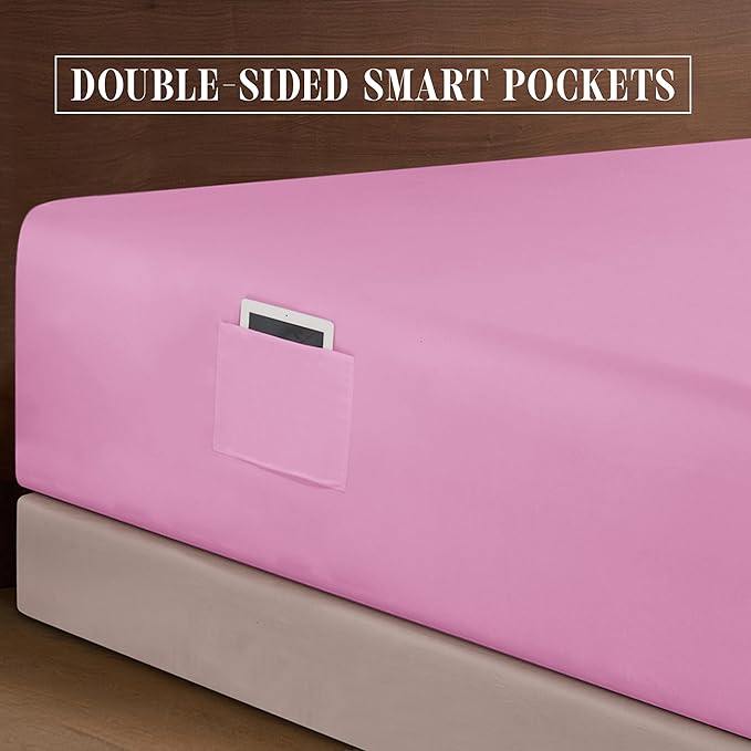 Elegant Comfort Luxury 1500 Premium Hotel Quality Microfiber 4-Piece Sheet Set- Soft, All Around Elastic 18-24 Inches Deep Fitted Sheet - Extra Deep Pocket Sheets, Queen, Light Pink