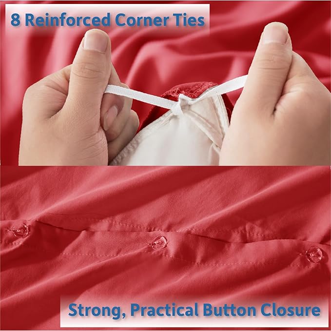 Nestl Twin Duvet Cover Set with Comforter Insert - Red 3 Piece 68x90 Duvet Cover & 1 Pillow Sham with White Quilted Down Alternative Comforter, Ultra Soft, All Season