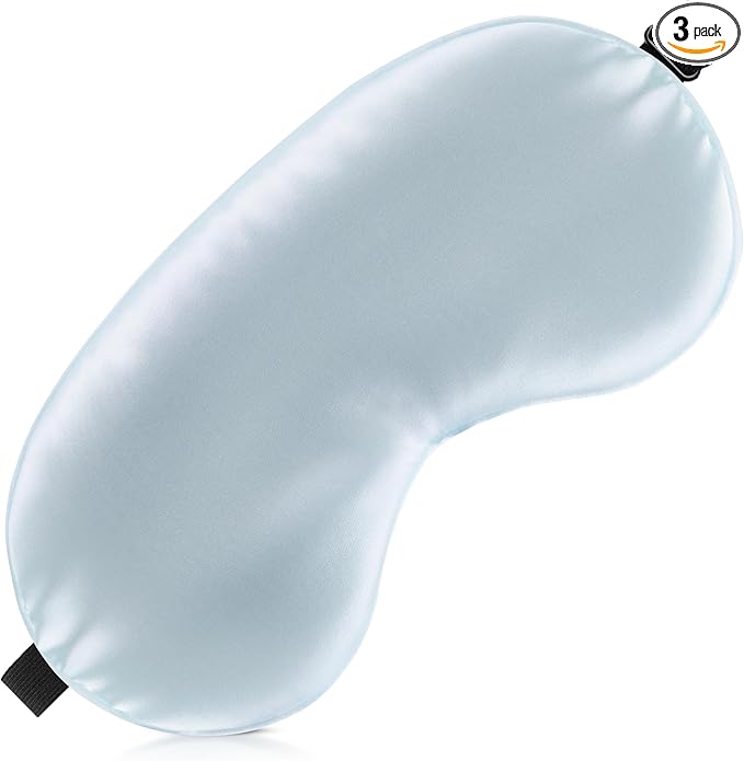 Sleep Mask Silk Eye Mask for Men Sleeping Mask, Adjustable Elastic Strap for Night Shading Sleep Mask, Soft and Comfortable for Both Men and Women (Light Blue, 3 Packs)