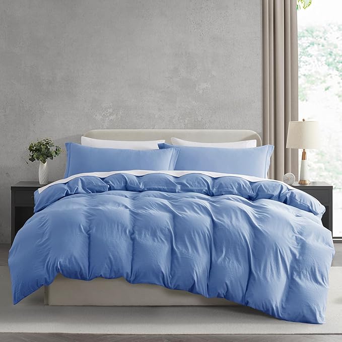 Nestl Calm Blue Duvet Cover Full Size - Soft Double Brushed Full Size Duvet Cover Set, 3 Piece, with Zipper Closure, 1 Duvet Cover 80x90 inches and 2 Pillow Shams