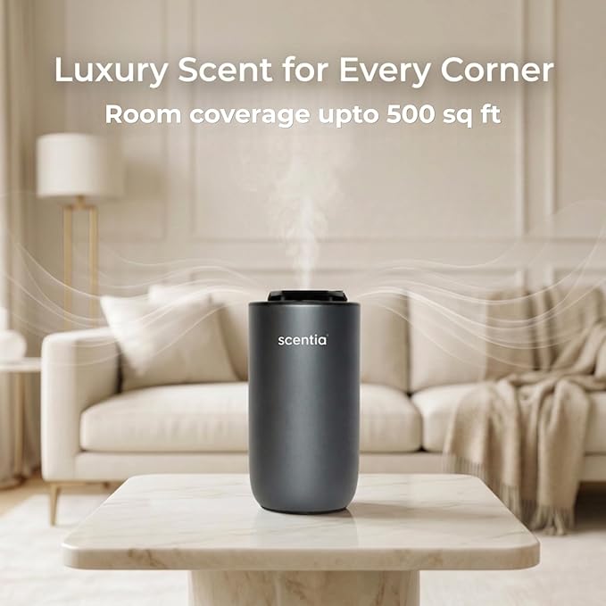Scentia MiniPod Black Waterless Diffuser for Essential Oil, Smart Car Air Freshener with 3 Mist Levels & 3 LED Light Colors, Auto On/Off Rechargeable, Portable Scent Air Machine