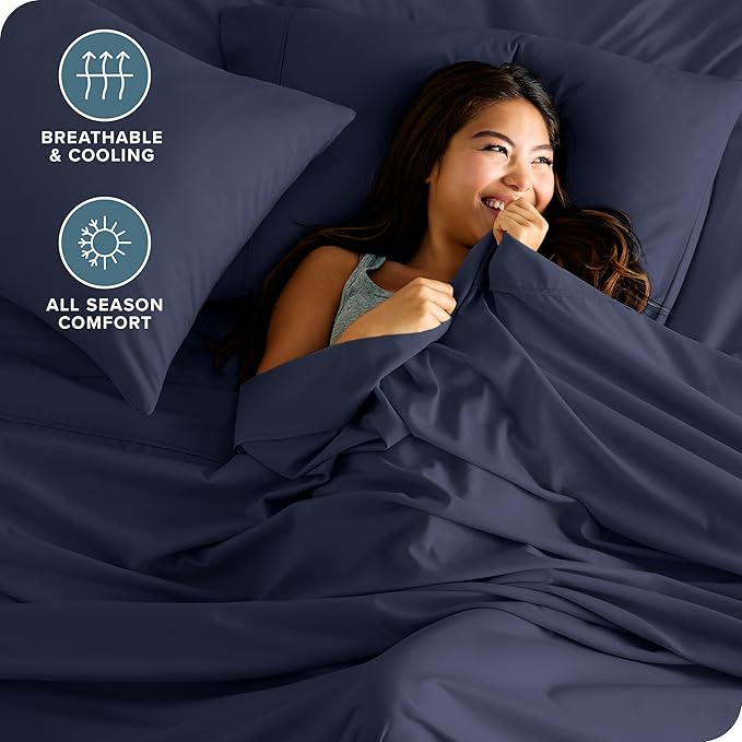 Bare Home Twin XL Sheet Set - 1800 Ultra-Soft Microfiber Twin Extra Long Bed Sheets - Double Brushed - Deep Pockets - Easy Fit - 3 Piece Set - Bedding Sheets & Pillowcases (Twin XL, Midnight Blue)