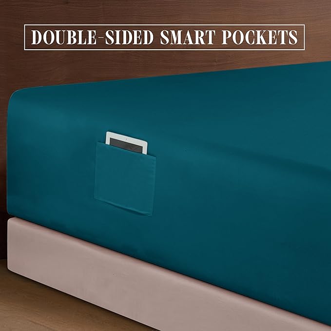 Elegant Comfort Luxury 1500 Premium Hotel Quality Microfiber 4-Piece Sheet Set - Soft, All Around Elastic 18-24 Inches Deep Fitted Sheet - Extra Deep Pocket Sheets, Twin/Twin XL, Marine Teal