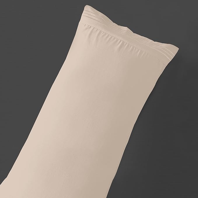 Mocassi 1-Piece Premium Body Pillowcase 1800 Series Hotel Quality Microfiber - Soft and Breathable with 3-Line Embroidery Wrinkle and Stain Resistant, Easy Care, 21" x 54", Cream