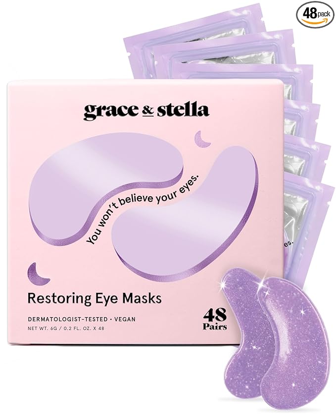 grace & stella Retinol Under Eye Patches for Puffy Eyes and Dark Circles - Restoring Gel Under Eye Masks with Hyaluronic Acid - Vegan Skincare, Mothers Day Gifts Bulk (Purple, 48 Pairs)