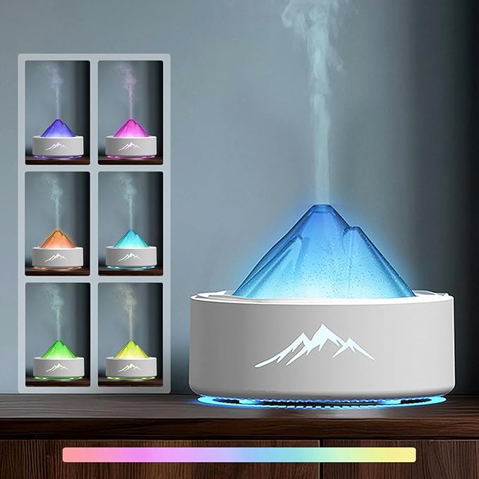 Essential Oil Diffuser, Bedroom Glacier Aromatherapy Machine, 100ML Desktop Large Spray Humidifier, with 7 Color LED Lights, Water Shortage Shutdown Protection, Suitable for Home, Office&Yoga (White)
