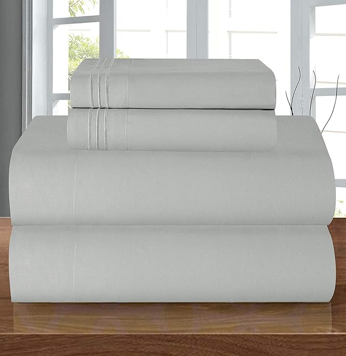 Elegant Comfort Luxury 1500 Premium Hotel Quality Microfiber 5-Piece Sheet Set - Wrinkle Resistant, All Around Elastic Fitted Sheet, Deep Pocket up to 16", Split King, Silver Grey