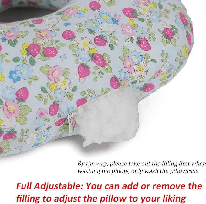 Ear Piercing Pillow for Side Sleepers, Pillow with an Ear Hole for CNH and Ear Pain Ear Inflammation Pressure Sores, O-Shaped Side Sleeping Pillow, Ear Guard Pillow (Blue Strawberry)