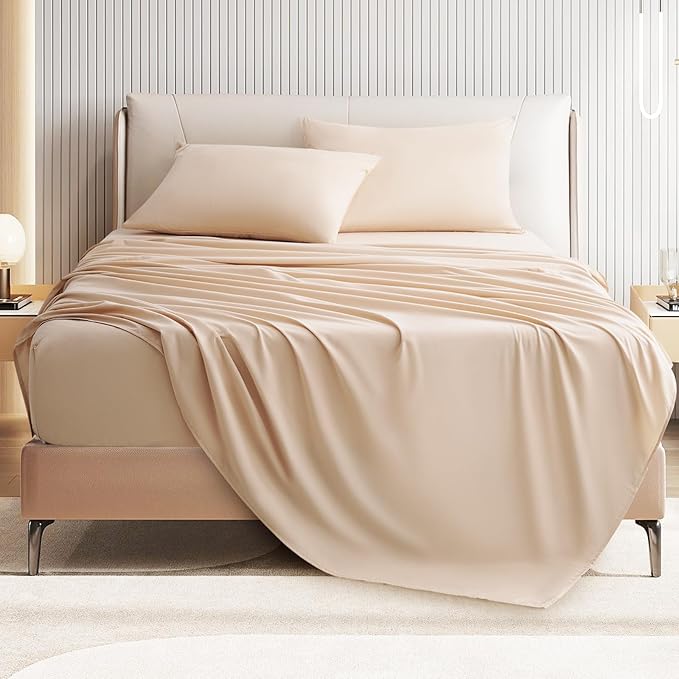 Full Size 4 Piece Bed Sheet Set - Ultra Imitation Cotton-Premium Breathable & Cooling Sheets - Hotel Luxury Bed Sheets Deep Pocket up to 15"- Wrinkle, Fade, Stain Resistant (Beige, Full)