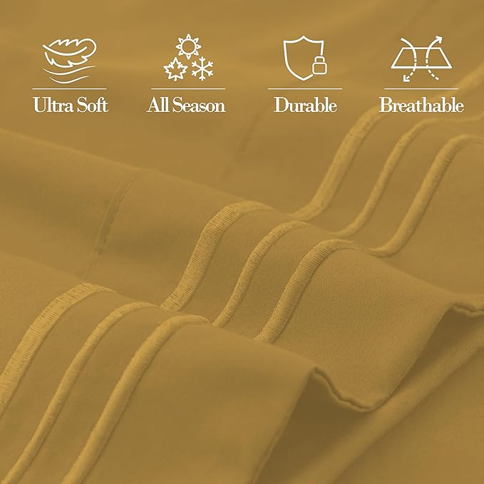 Mocassi 2-Piece Premium Standard/Queen Pillowcase Set 1800 Series Hotel Quality Microfiber - Soft and Breathable with 3-Line Embroidery Wrinkle and Stain Resistant, Easy Care, 20" x 30", Bronze