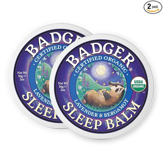 Badger Sleep Balm, Organic Essential Oil Aromatherapy Natural Sleep Balm for Adults & Kids, Relaxing & Calming Lavender & Bergamot Anxiety & Natural Sleep Support, 2 oz Tin, 2 Pack
