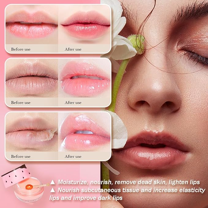 2 Pcs Strawberry & Honey Lip Balm, Vitamin E Apple Watermelon Moisturizing Lip Sleeping Mask, Hydrate Repair Prevent Dry Cracked Exfoliator Lip Care (Strawberry - Honey)