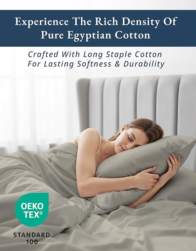 LANE LINEN 100% Egyptian Cotton Split King Sheets for Adjustable Beds Sustainably Produced Luxury Hotel Like Thick Split King Bed Sheets, Machine Washable Cotton Sheets - Silver
