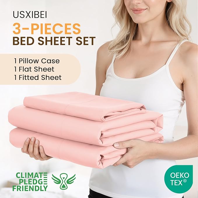Twin Size 3 Piece Bed Sheet Set - Ultra Imitation Cotton-Premium Breathable & Cooling Sheets - Hotel Luxury Bed Sheets Deep Pocket up to 15"- Wrinkle, Fade, Stain Resistant (Baby Pink, Twin)