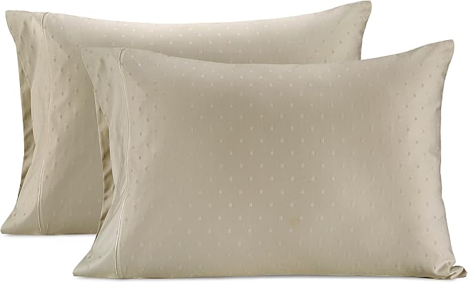 LANE LINEN Pillows Queen Size Set of 2, Soft 100% Egyptian Cotton, Cool & Smooth Pillow Cases - Swiss Dot - Linen