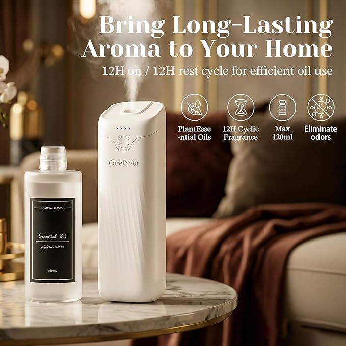 Waterless Essential Oil Diffuser with 120ml Oil, Portable Battery-Operated Cold Air Aroma Scent Machine, 4 Adjustable Intensity Levels