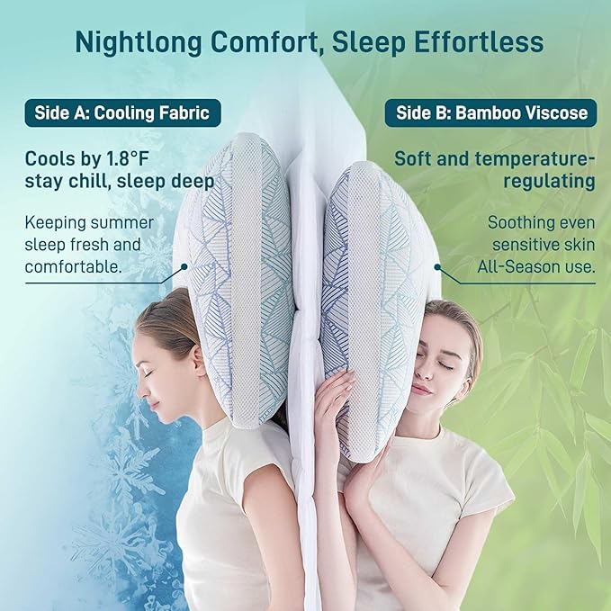 Cotelovo Shredded Memory Foam Cooling Soft Bamboo Viscose Pillow Adjustable Hypoallergenic Hotel Quality Pillow for Stomach, Back or Side Sleeper, Oeko-TEX Certified King Size