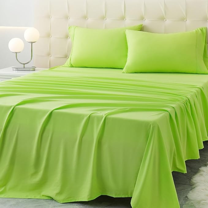 Twin Size Bed Sheet Set - 3 Piece Soft Microfiber Sheets with Deep Pockets, Cooling Technology, and Wrinkle-Free Pillowcase. Hotel-Quality, Durable Bedding, Sharp Green