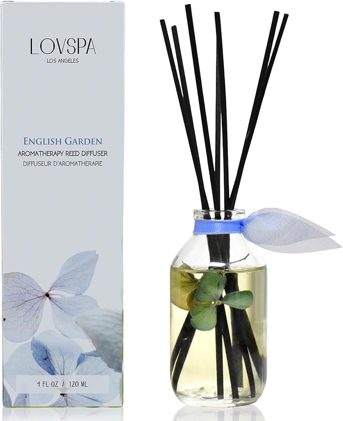 Reed Diffuser Set, English Garden Scented Oil Diffuser with Sticks, Home Fragrance Accessories for Bathroom Shelf Decor, Aroma Diffusers for Home or Office Desk, USA Made