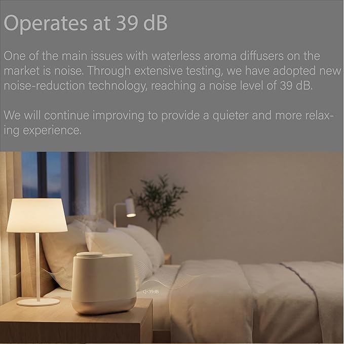 Low Noise Waterless Aroma Diffuser (200ml) – 39dB Ultra Quiet, No Water Needed, App Optional, Strong Scent for Large Rooms, Bedroom, Yoga, Office (Beige – with 2 Oils)
