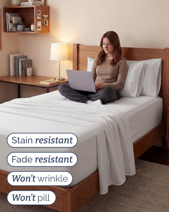 Extra Deep Twin XL Sheet Set - 4 Piece Breathable and Cooling Sheets - Hotel Luxury Bedding for Women, Men, Kids & Teens - Easy Secure Fit - Soft & Wrinkle Free - Extra Deep Pockets - Antique White