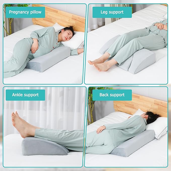 Wedge Pillow for Side Sleeping, Bed Wedge Pillows for Back Pain Relief & Post Surgery, Bedsore Pressure Relief Pillow, Wedges & Body Positioners Pillow for Seniors, Pregnancy, Adult(2IN1)