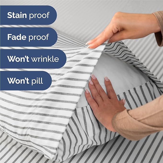 Split King 7 Piece Sheet Set - Comfy, Breathable & Cooling - Hotel Luxury Bedding for Women, Men, Kids, Teens and Children - 1 Flat & 2 Fitted Sheets & 4 Pillowcases w/ Deep Pockets - Grey Stripes 2
