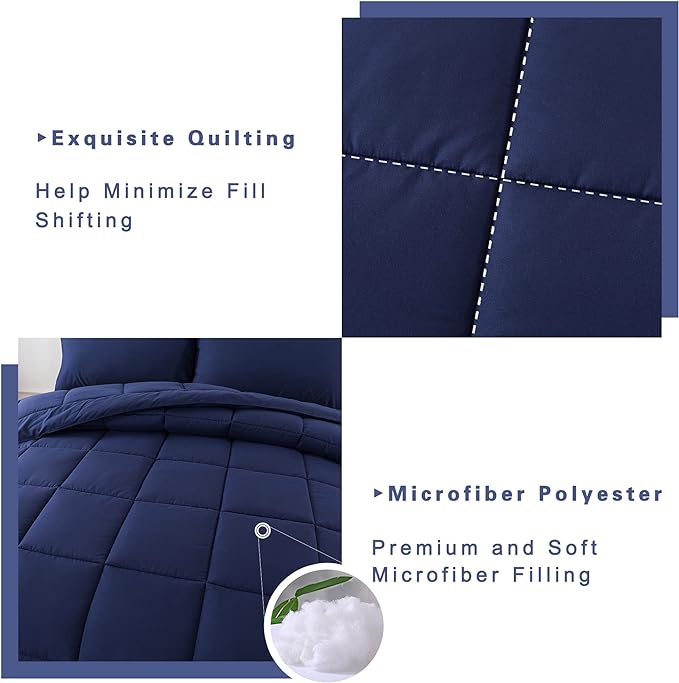 DOWNCOOL Twin Comforter Set -All Season Bedding Comforters Sets with 1 Pillow Case -2 Pieces Bed Set Down Alternative Comforter Set -Blue Twin Bedding Sets(64"x88")