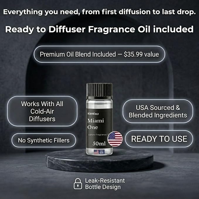 Scentia Wireless, Cold Air, Waterless Hotel Scent Diffuser for Home,Office or Spa Aromatherapy | Includes Premium USA-Made Oil Blend | App Controlled, | Covers 1500 Sq Ft | 72 Hrs in 1 Charging |Gold