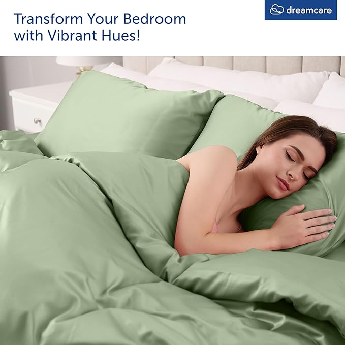 DREAMCARE King Size Sheets Set - 6 pcs Breathable Cooling Bed Sheets - up to 15" Deep Pocket King Sheet Set with Side Pockets - Extra Soft 100% Brushed Hypoallergenic Hotel Luxury Bedding - S Green