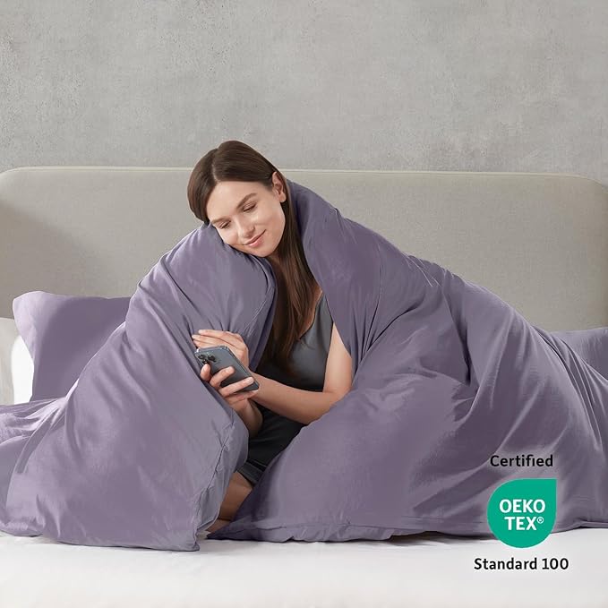 Nestl Grayish Purple Duvet Cover Queen Size - Soft Double Brushed Queen Duvet Cover Set, 3 Piece, with Zipper Closure, 1 Duvet Cover 90x90 inches and 2 Pillow Shams