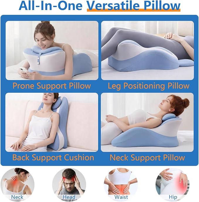 Memory Foam Wedge Pillow, Ergonomic Contoured Intimacy Couples Pillow, 27° Angled Neck Support Pillow Back Support Cushion, Multi-Functional Bed Position Pillow with Removable Cover Blue