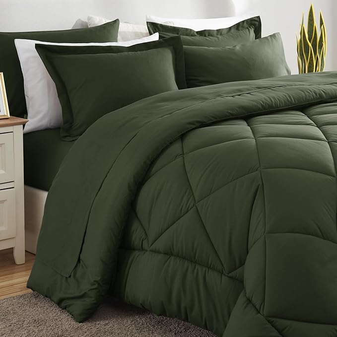 CozyLux Full Size Comforter Sets Dark Green - 7 Pieces Bed in a Bag Full, Luxury Soft Bed Set for All Seasons, Bedding Set with Down Alternative Comforter, Sheets, Pillowcases & Shams