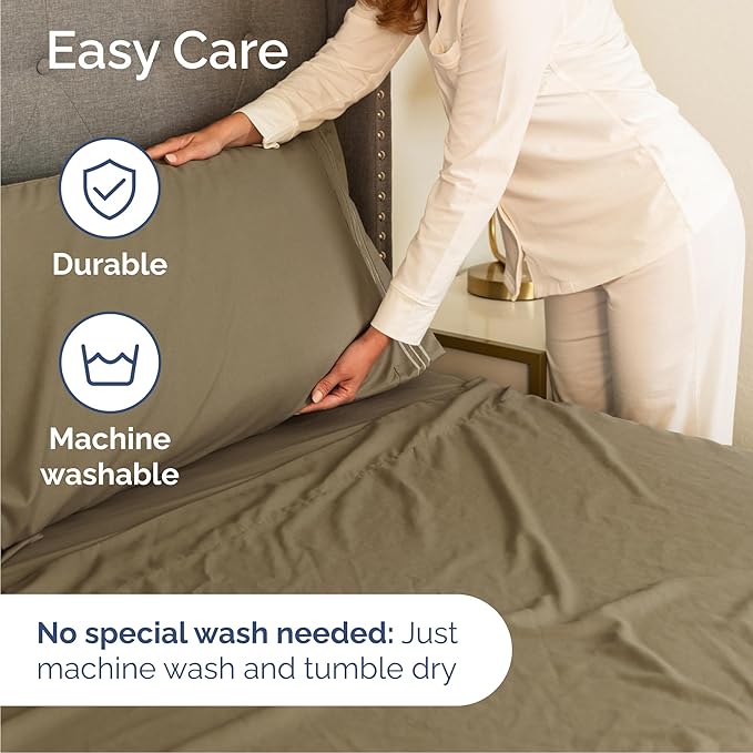 Cal King Size 4 Piece Sheet Set - Comfy Breathable & Cooling Sheets - Hotel Luxury Bed Sheets for Women & Men - Deep Pockets, Easy-Fit, Extra Soft & Wrinkle Free Sheets - Khaki Oeko-Tex Bed Sheet Set