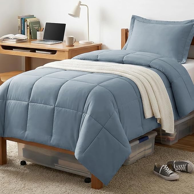 CozyLux Twin/Twin XL Comforter Set Grayish Blue - 2 Pieces Box Stitched Twin Bed Set for Teen Boys and Girls with All Season, Soft Bedding Sets with 1 Down Alternative Comforter and 1 Pillow Sham